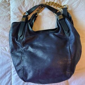Givenchy Dark Blue Leather Shoulder Bag with Gold Accents